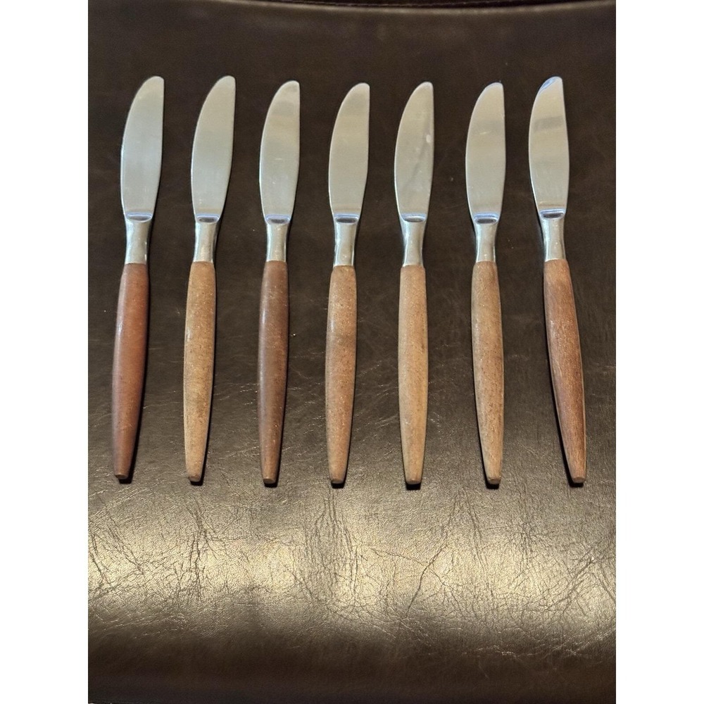 American Tempo Japan Dinner Knives 9" Faux Wood MCM Replacement‎ Lot Of 7